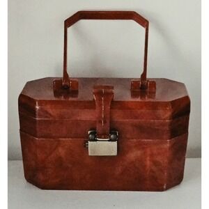Fabco Lucite Purse Faux Tortoise Shell Box Dual Compartments